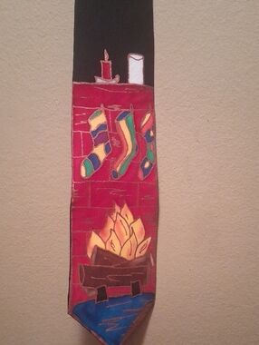 Hand-Painted Stockings On An Open Fire Necktie By Siobhan Bozeman MT